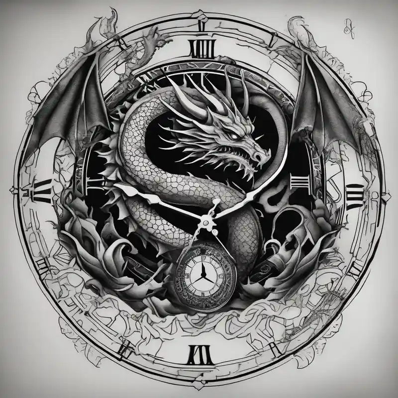 Dark cancer zodiac sign tattoo with dragon and clock on background drake tattoos – Blackwork, Couleurs vives